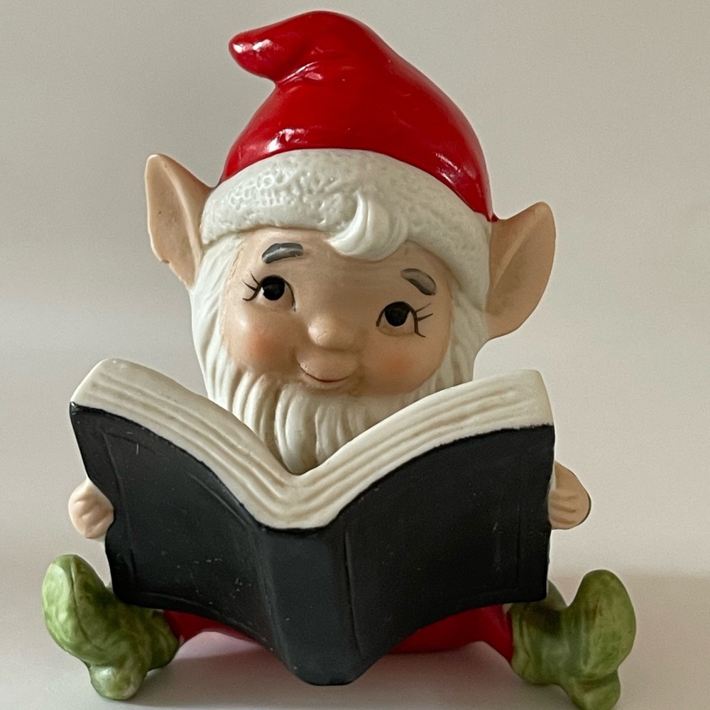 Vintage 1960's Homco Santa's Workshop Elf Reading a Book Figurine #5406